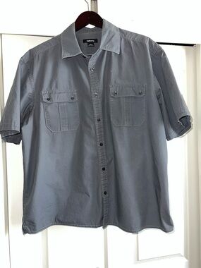 Claiborne Men's Short Sleeve Button-Up Shirt - Gray Blue